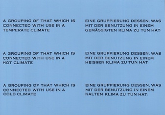 LAWRENCE WEINER BEI KONRAD FISCHER, 18 DEZ. '81 - 16. JAN. '82. A GROUPING OF THAT WHICH IS CONNECTED WITH USE IN A TEMPERATE CLIMATE/ EINE GRUPPIERUNG DESSEN, WAS MIT DER BENUTZUNG IN EINEM GEMÄSSIGTEN KLIMA ZU TUN HAT [invitation card/ Einladungskarte]