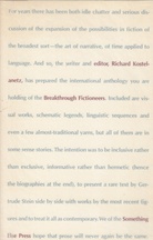 Breakthrough Fictioneers. An Anthology [edited by richard Kostelanetz]