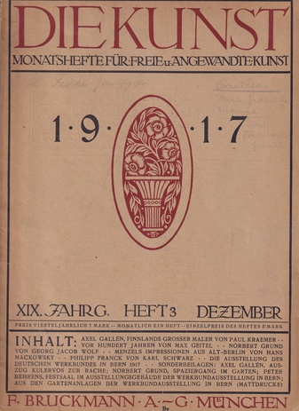 DIE KUNST - MONATSHEFTE FÜR FREIE u. ANGEWANDTE KUNST. XIX. JAHRG., HEFT 3, DEZEMBER 1917