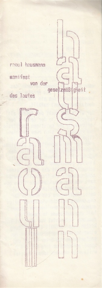 raoul hausmann. manifest von der gestzmäßigkeit des lautes. [reflection press, 1969]