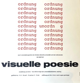 visuelle poesie. spot, ausstellung vom 25.4.-15.5.1972. [timm ulrichs: ordnung/ unordnung]. Plakat/ Poster