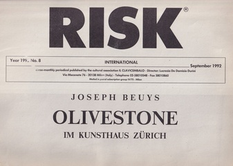 RISK INTERNATIONAL Year 1992 No. 8/ September 1992. JOSEPH BEUYS. Olivestone im Kunsthaus Zürich