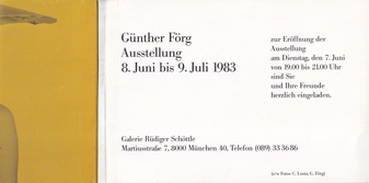 Günther Förg. Ausstellung 8. Juni bis 9. Juli 1983, Galerie Rüdiger Schöttle München [Einladung/ invitation]