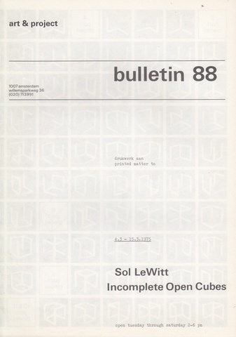 art & project bulletin 88. Sol LeWitt: Incomplete Open Cubes