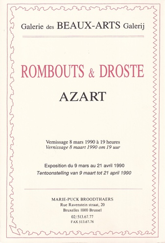 ROMBOUTS & DROSTE. AZART. Galerie des/ Galerij BEAUX-ARTS/ Marie-Puck Broodthaers [invitation card/ Einladungskarte]