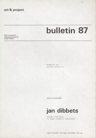 art & project bulletin 87. jan dibbets: autumn structures to edgar fernhout (1912 - 1974)