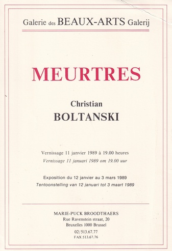 Christian Boltanski. MEURTRES. [Einladungskarte/ invitation card]