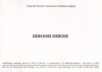 konrad fischer und arno kohnen zeigen HIROSHI HIROSE, 14.1.1979 bis zum 3.2.1979 [invitation card/ Orig. Einladungskarte]