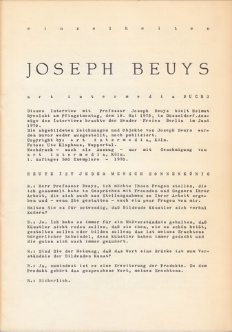 Joseph Beuys. Heute ist jeder Mensch Sonnenkönig. Einzelheiten. art intermedia Buch 3