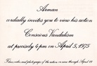 Arman. Conscious Vandalism. John Gibson Gallery New York. April 5, 1975 [Einladungskarte/ invitation card]